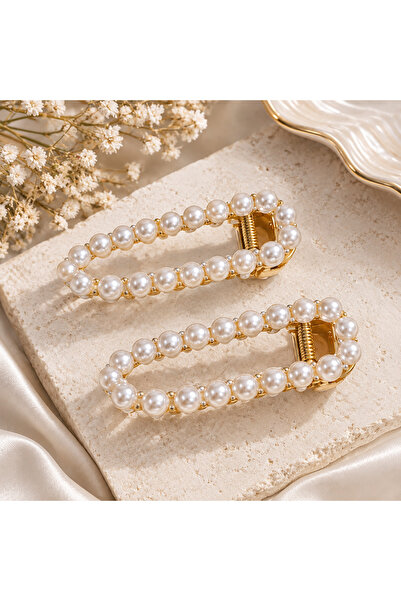 U&Gi Moda Elegant 2-Piece Pearl Detailed Clip-On Women's Hair Clip - Snap Cli...