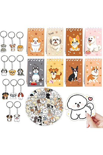 KASTWAVE 8 Dog-Themed Spiral Notebooks, with 11 Cute Dog Keychains & 70 Packs...