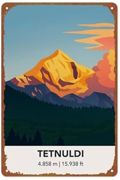 Generic Tetnuldi Mountain: Modern Scandinavian Landscape Poster Metal Tin Sig...