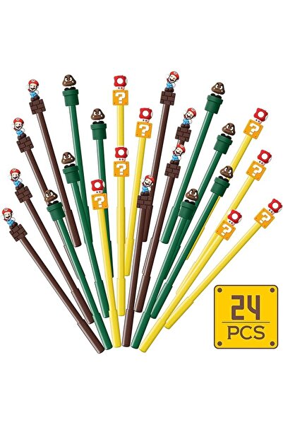 GENERAL 24pcs Mario Themed Pens, Black Gel Ink Pens, Mario Party Favors, Scho...