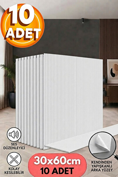 Bien Home 10 Adet, Yüksek Kalite Kabartmalı Dokulu Beyaz Tonlarında Gerçek Sıva Hissi Modern Beton Görünüm Desenli Pvc Mat Panel Kendinden Yapışkanlı Duvar Kaplaması Mat-4001, 30x60 CM