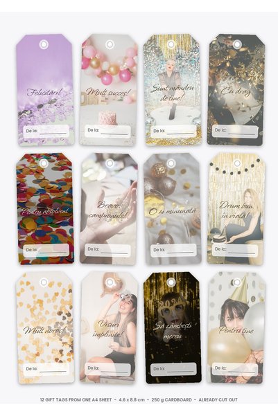 OEM Graduation Gift Tags Set, 12 Die-cut Pieces, 250g Cardboard, 4.6x8.8 cm