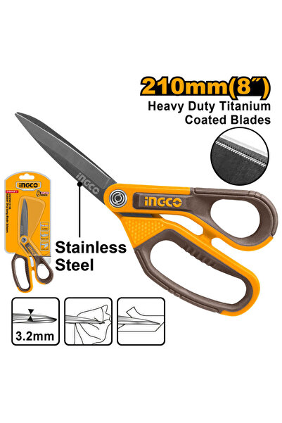 Ingco 8 Inch Rubber Grip Long-Blade Scissors