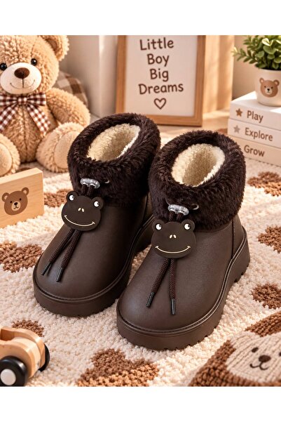 RoseVeno Waterproof Unisex Brown Children's Eva Rain Snow Boots with Fur Inside