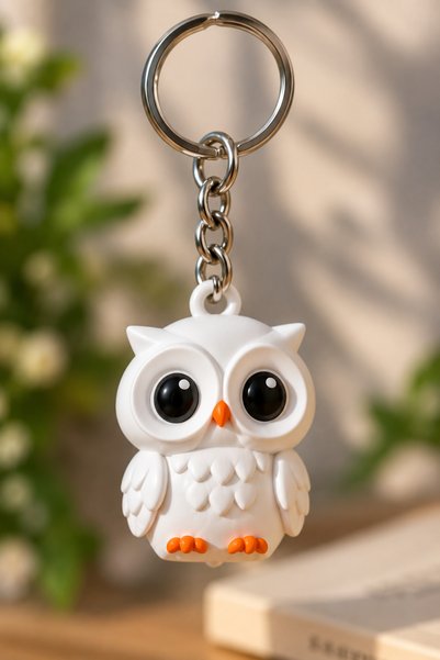 Vexa Aksesuar Owl Figured Keychain 3D Printed Bag and Car Ornament Gift in Box