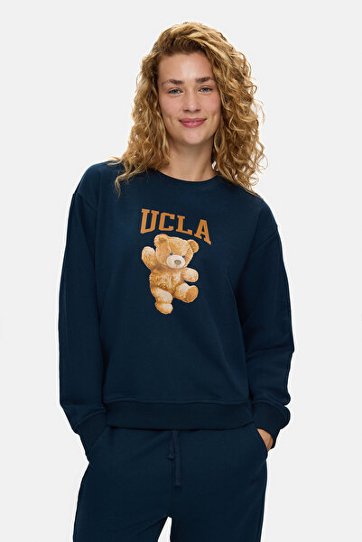 UCLA LYRA Lacivert Baskılı Pamuklu Loose Fit Kadın Sweatshirt