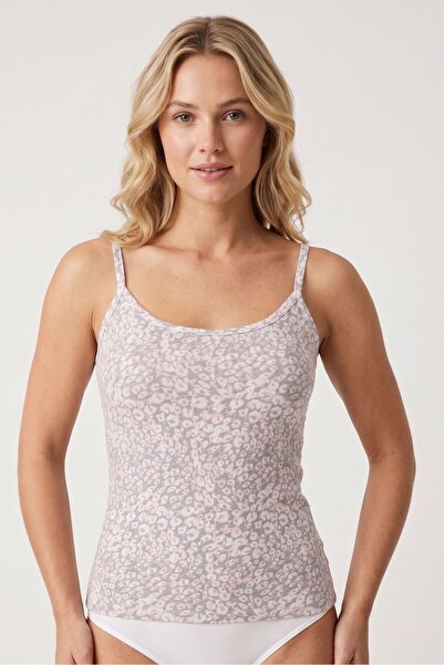 OBJE Women's Gray Leopard Desn Strap Tank Top