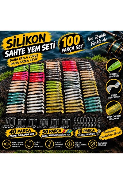 KURUDO 100 PARÇA BABY WORM SİLİKON - İĞNE - KLİPSLİ FIRDÖNDÜ SET