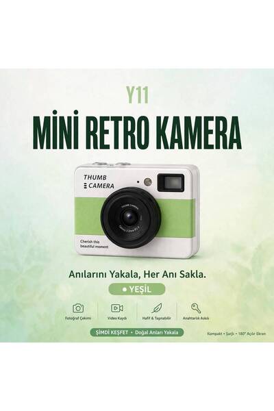 Y1 THUMB MİNİ KAMERA-180 DERECE DÖNEN EKRANLI RETRO SELFIE KAMERASI
