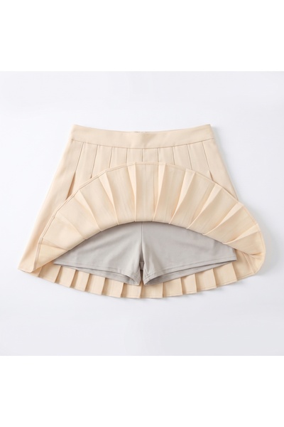 Zi Beige Pleated Short Skirt with Side Zipper Mini Skirt
