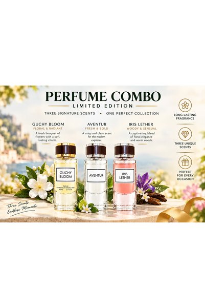 Fragrance Gallery Perfume Combo Set for Men & Women, Guchy Bloom, Iris Lether & Aventur Fragrances, Pack of 3 Eau de Parfum, 80ml Each
