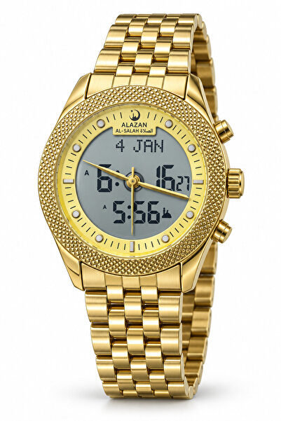 al azan watch ALAZAN AL-SALAH Men’s Analog Digital Azaan Prayer Watch – Gold-...
