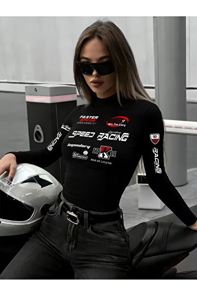 Touz Moda Uzun Kol Urban Racing Graphic Baskılı Bluz Body
