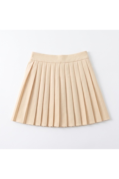 Zi Beige Pleated Short Skirt with Side Zipper Mini Skirt