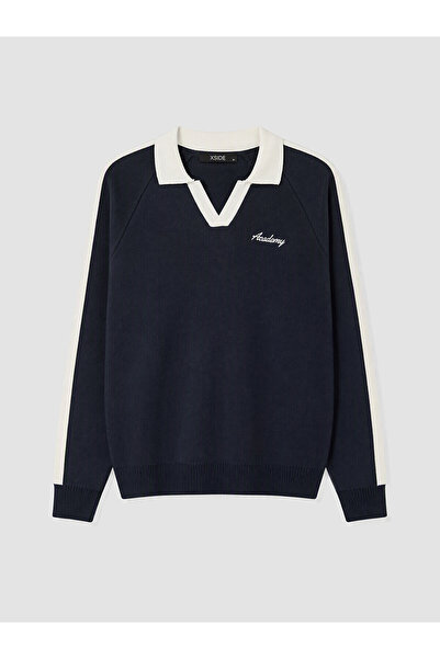 LC Waikiki Nevavm Farkıyla Xside Navy Blue Knitwear Embroidered Polo Collar M...