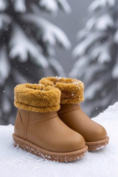 AlbiShoes Bebek Çocuk Unisex Su Geçirmez Kürklü Bot Çocuk Kışlık Suya Dayanık...