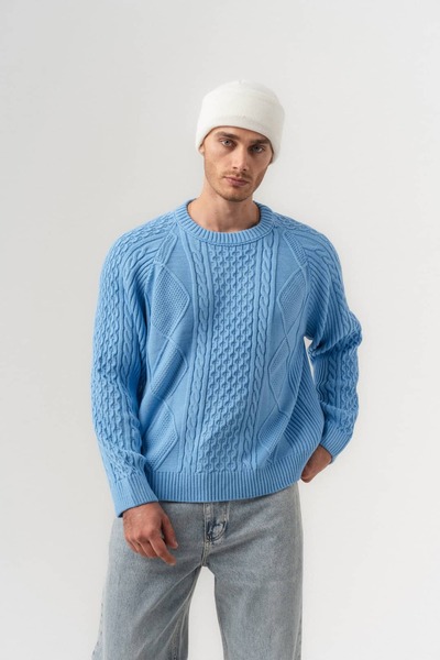 go gang own Mazeknit Thessaloniki Knitted Embossed Crew Neck Knitwear Men's S...