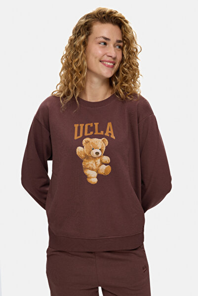 UCLA LYRA Koyu Kahve Baskılı Pamuklu Loose Fit Kadın Sweatshirt