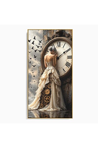 Luxcanva Tablou Canvas Femeie Si Ceasul Timpului 50x100 cm cu Rama Auriu Eleg...