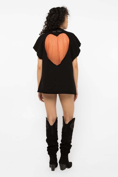 GIRL CODE Tricou negru oversized cu decupaj în formă de inimă