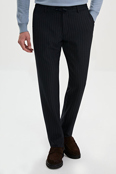Mcr Striped Slim Fit Jogger Wool Blend Men's Trousers Navy Blue - 38394.26K