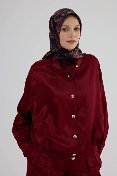İpekhan Sura Silk Scarf 53004 Navy Blue Claret Red