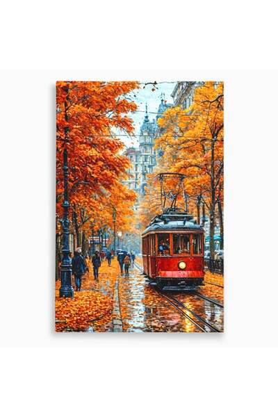 Luxcanva Tablou Canvas Tramvai De Toamna 100x150 cm pe Sasiu Lemn Sine Calato...