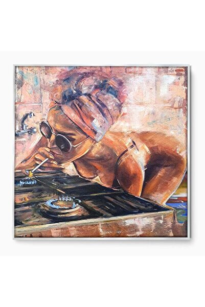 Luxcanva Tablou Canvas Femeie Cu Ochelari De Soare 140x140 cm cu Rama Arginti...