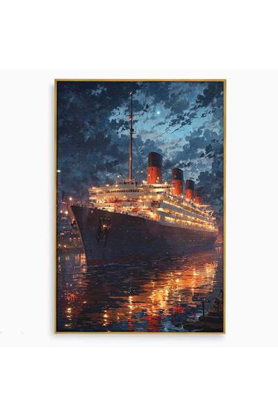Luxcanva Tablou Canvas Titanic In Noapte 80x120 cm cu Rama Auriu Vapor Ocean ...