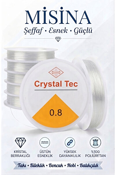 0.8 mm Esnek Kristal Misina - Takı, Bileklik ve Boncuk İpi (Şeffaf / 100% Poliüretan)