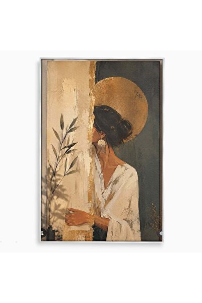 Luxcanva Tablou Canvas Misterul Femeii Cu Cerc Auriu 70x100 cm cu Rama Argint...