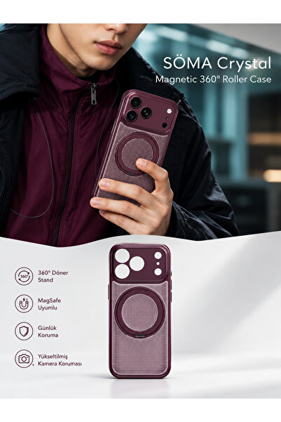 Momax iPhone 18 Pro Max Uyumlu MagSafe Roller Kılıf Bordo