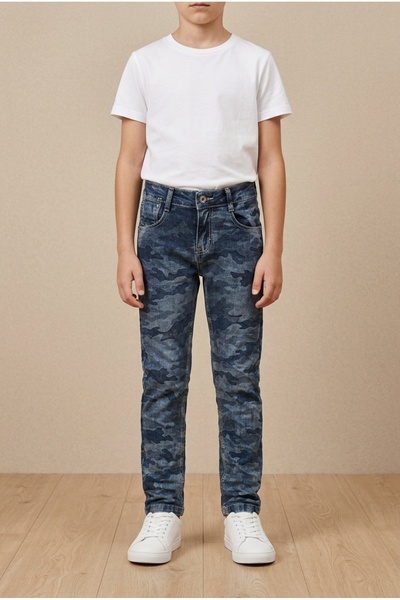 OEM Pantaloni denim pentru baieti cu imprimeu camuflaj si croiala casual, des...