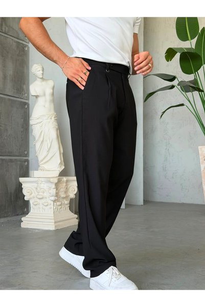 More Black Single Pleated Fabric Pants