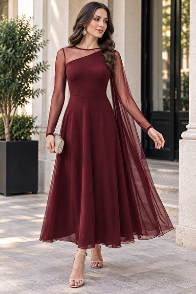 Kokosh moda فستان نسائي أنيق لا يتأثر بمرور الزمن، بتفاصيل ياقة غير متماثلة م...