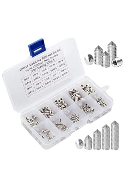 JOYZZZ Grub Set Screws, 200 PCS Stainless Steel Grub Cone Point Hex Socket Sc...