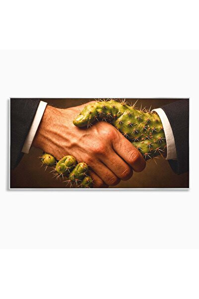 Luxcanva Tablou Canvas Strangere De Mana 120x60 cm cu Rama Argintiu Cactus Co...