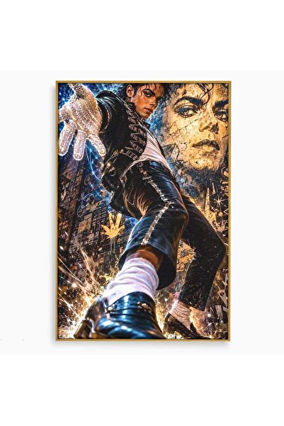 Luxcanva Tablou Canvas Regele Pop 70x100 cm cu Rama Auriu Muzician Idol Micha...