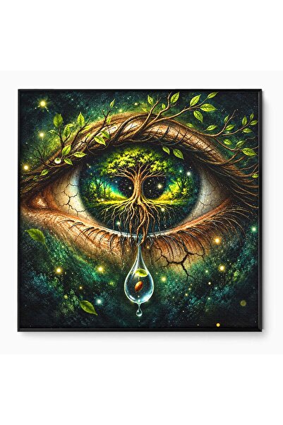 Luxcanva Tablou Canvas Ochiul Naturii 90x90 cm cu Rama Negru Ochi Copac Natura