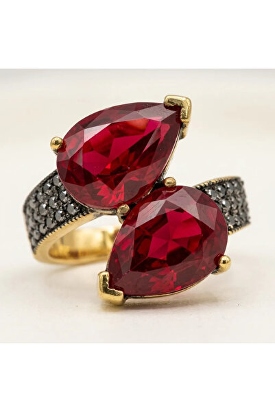 Dorvina Bronze Women's Ring Authentic Copper Jewelry Red Zircon Stone Twin Dr...