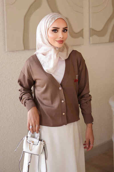 İmajButik Mink Sequin Embroidered Buttoned Cold Yarn Knitwear Cardigan