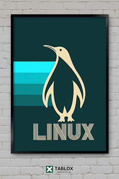 tablomaxtbx Akvamarin Linux Tux Pingvin Softver Minimalistički Poster Uramlje...