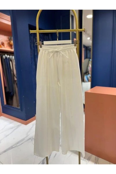 By Zeynep Yılmaz Plus Size Front-Seamed Wide-Leg Pants White