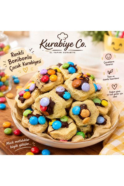 Bonibonlu Çocuk Kurabiyesi 250 gr – 12 Adet Renkli Şekerli Ev Yapımı Kurabiye