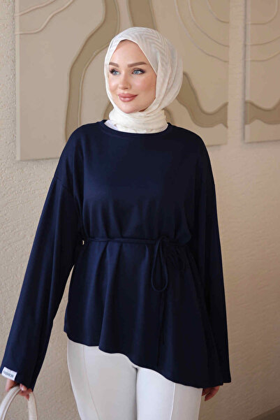 İmajButik Lacivert Bel Bağlamalı Asimetrik Kesim Tunik
