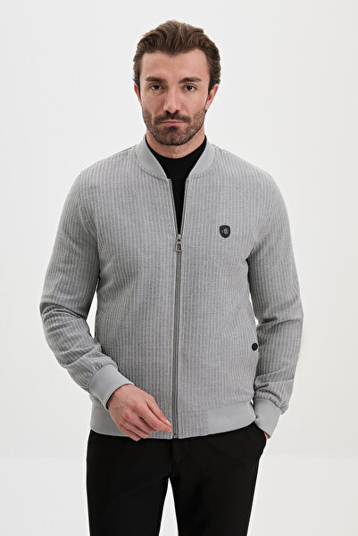 Mcr Striped Slim Fit Court Collar Zippered Men's Coat Gray - 39694.26K