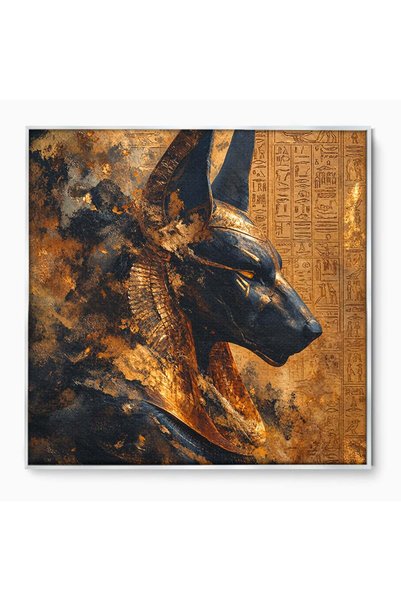 Luxcanva Tablou Canvas Anubis in Splendoare Antica 70x70 cm cu Rama Argintiu ...