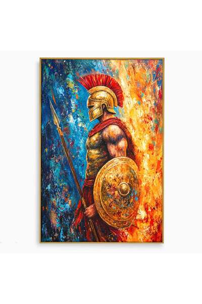 Luxcanva Tablou Canvas Razboinicul Spartan 40x60 cm cu Rama Auriu Razboinic S...