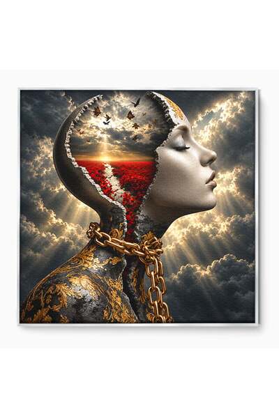 Luxcanva Tablou Canvas Visul Libertatii 90x90 cm cu Rama Argintiu Fantezie Po...
