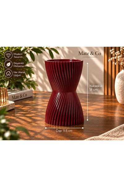 Mate&Co Çizgili Tasarım Dekoratif Vazo Modern Şık Salon Masa Sehpa Dekoru 18cm